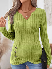 Ribbed Knit Notched Long Sleeve Top Sage / S