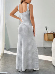 Ribbed Knit Square Neck Sleeveless Maxi Dress