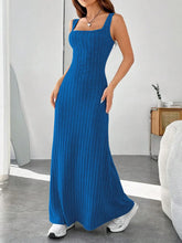 Ribbed Knit Square Neck Sleeveless Maxi Dress Royal Blue / S