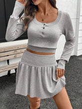 Ribbed Long Sleeve Top and Skirt Knit Set Light Gray / XS