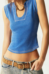 Ribbed Notched Tank Top