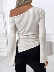 Ribbed One Shoulder Asymmetrical Hem T-Shirt
