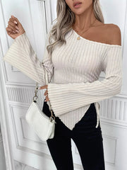 Ribbed One Shoulder Asymmetrical Hem T-Shirt