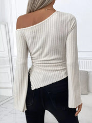 Ribbed One Shoulder Asymmetrical Hem T-Shirt