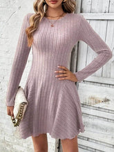 Ribbed Round Neck Long Sleeve Mini Dress Dusty Pink / S