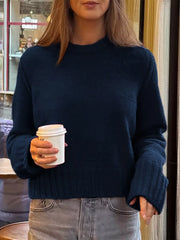 Ribbed Round Neck Sweater Navy / S