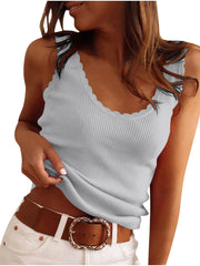 Ribbed Scoop Neck Tank Top Light Gray / S