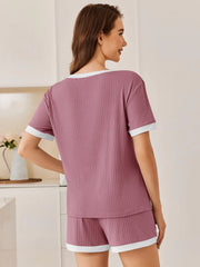 Ribbed Short Sleeve Top and Shorts Set