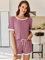 Ribbed Short Sleeve Top and Shorts Set Dusty Pink / S
