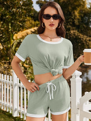 Ribbed Short Sleeve Top and Shorts Set Sage / S
