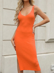 Ribbed Slit Sleeveless Knit Dress