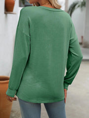 Ribbed V-Neck Long Sleeve T-Shirt