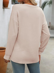 Ribbed V-Neck Long Sleeve T-Shirt