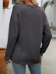 Ribbed V-Neck Long Sleeve T-Shirt