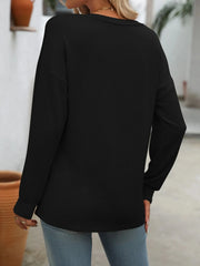 Ribbed V-Neck Long Sleeve T-Shirt