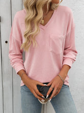 Ribbed V-Neck Long Sleeve T-Shirt Blush Pink / S