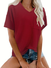 Ribbed V-Neck Oversized T-Shirt