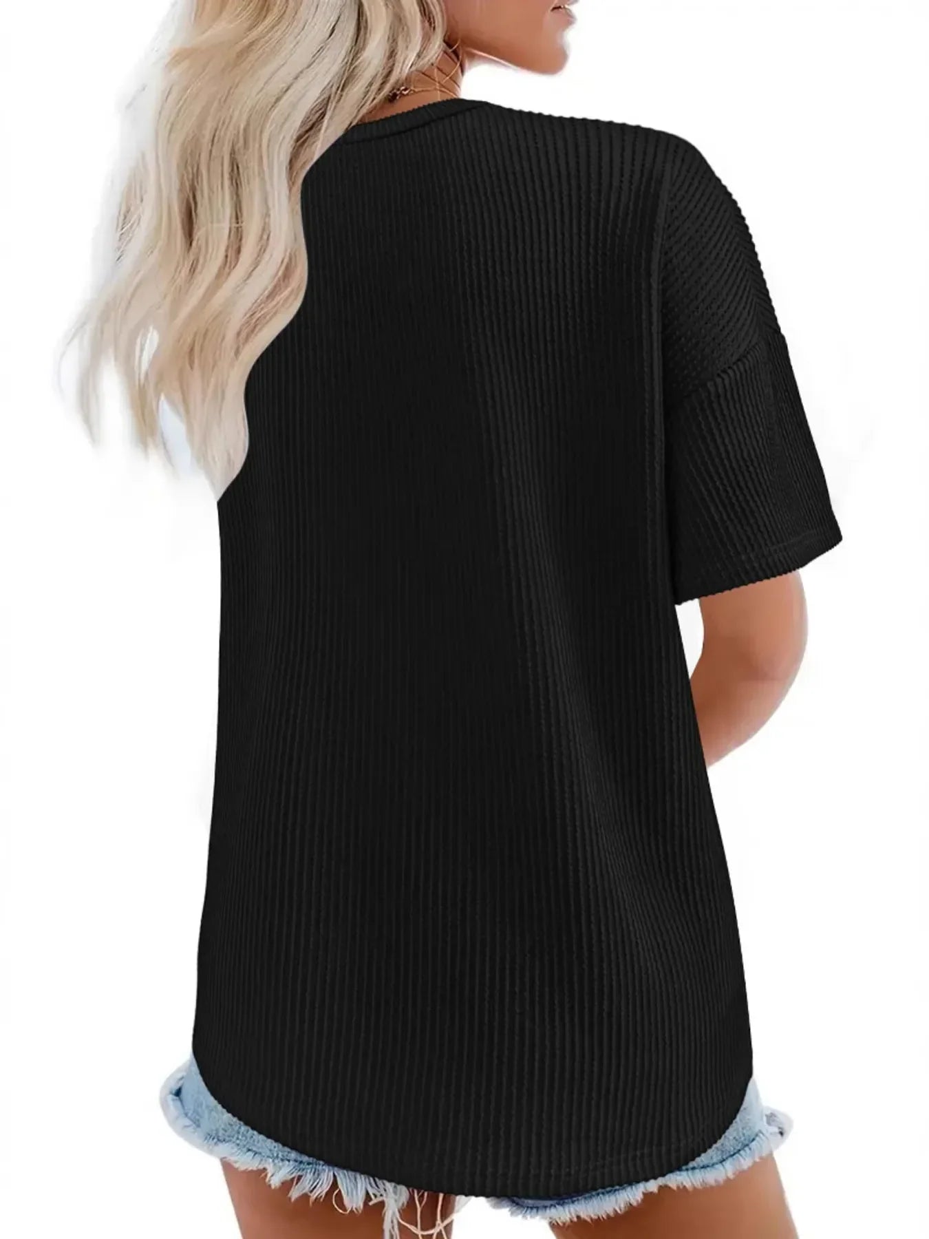 Ribbed V-Neck Oversized T-Shirt
