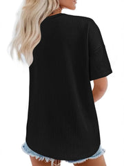 Ribbed V-Neck Oversized T-Shirt