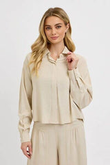 RISEN Button Down Long Sleeve Shirt Tan / S