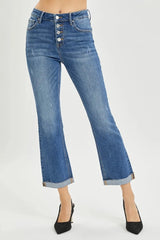 RISEN Full Size Button Fly Cropped Bootcut Jeans Dark / 0(24)