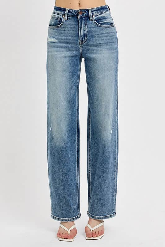 RISEN Full Size Distressed Wide Leg Jeans Plus Size Medium / 0(24)