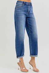 RISEN Full Size High Rise Crop Mild Barrel Jeans Plus Size