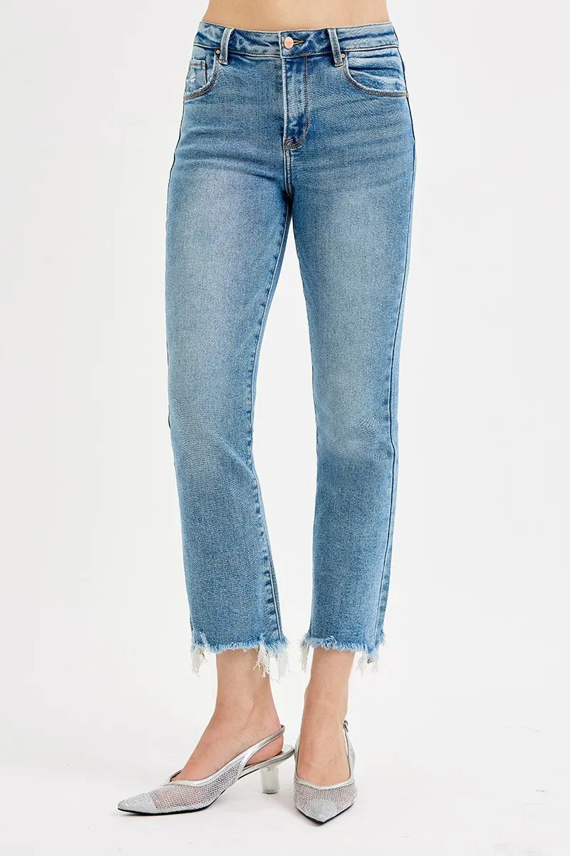 RISEN Full Size High Rise Crop Straight Slim Jeans Plus Size