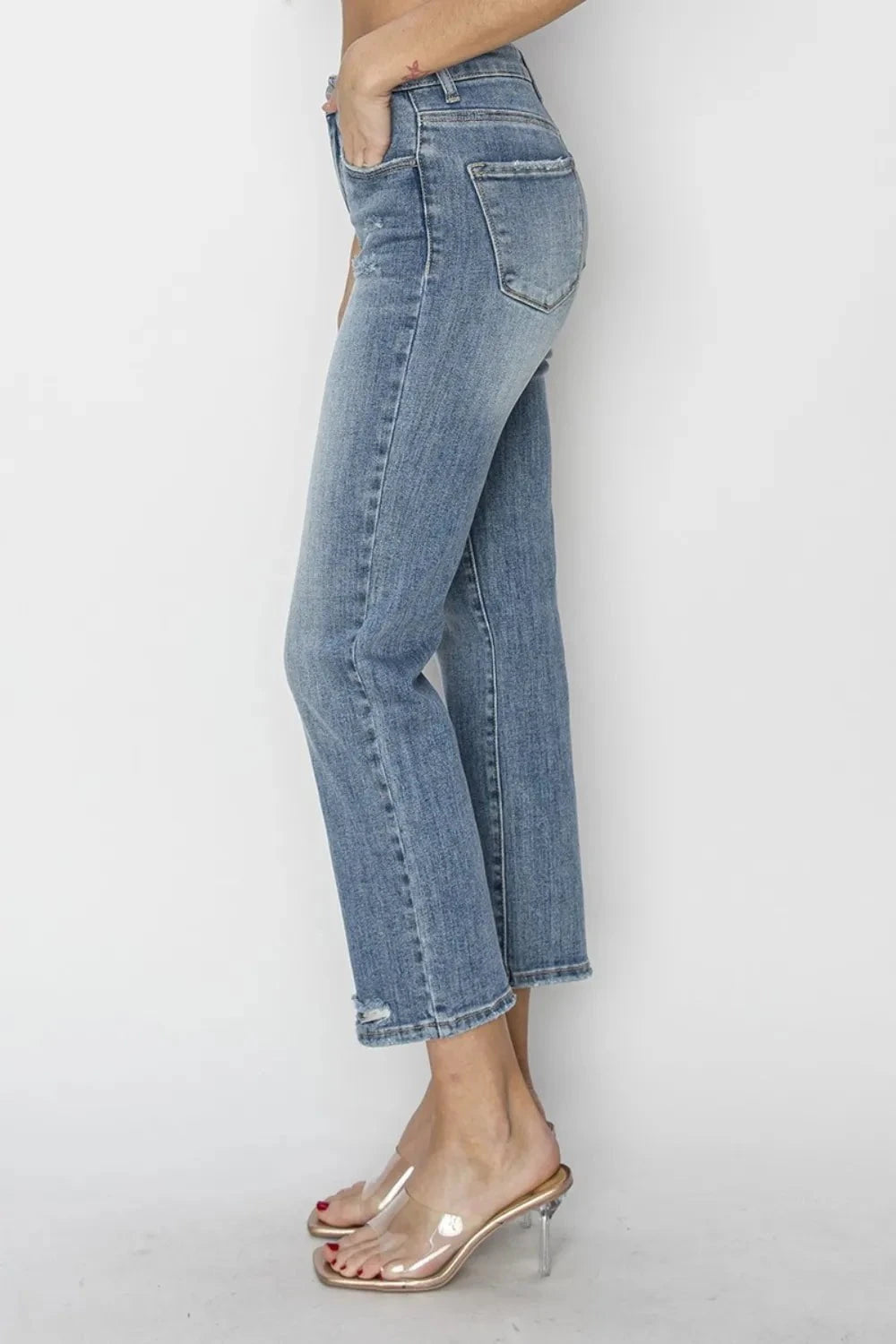 RISEN Full Size High Waist Distressed Cropped Jeans