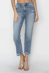 RISEN Full Size High Waist Distressed Cropped Jeans MEDIUM / 0(24)
