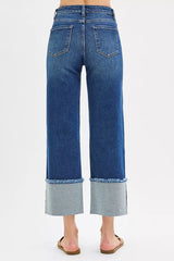 RISEN Full Size Mid Rise Crop Wide Wide Cuffed Jeans Plus Size