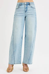 RISEN Full Size Mid Rise Fit Barrel Jeans Plus Size LIGHT / 0