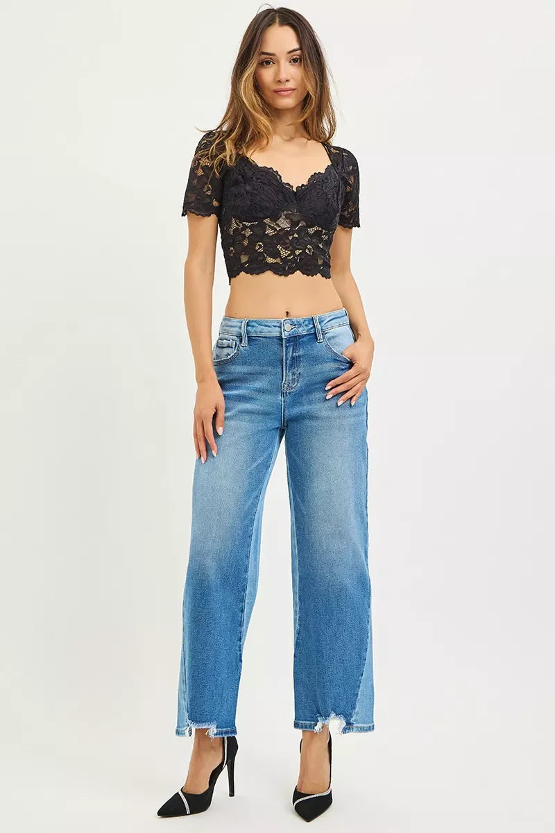RISEN Full Size Slouchy Cropped Barrel Jeans with Contrast Wash Plus Size