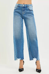 RISEN Full Size Slouchy Cropped Barrel Jeans with Contrast Wash Plus Size DARK COMBO / 0