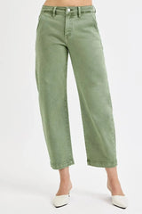 RISEN Full Size Tummy Control High Rise Crop Barrel Jeans Plus Size