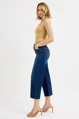 RISEN Full Size Tummy Control High Rise Crop Wide Jeans Plus Size