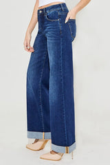 RISEN Full Size Tummy Control High Rise Wide Leg Cuffed Jeans Plus Size