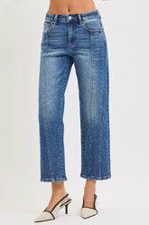 RISEN High Rise Crop Straight Jeans DARK / 0