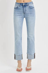 RISEN High Rise Straight Cuffed Relaxed Jeans Light / 0