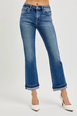 RISEN Mid Rise Ankle Straight Cuffed Jeans