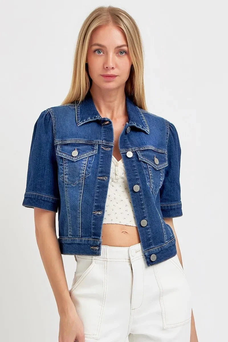 RISEN Puffed Short Sleeve Crop Denim Jackets