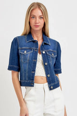 RISEN Puffed Short Sleeve Crop Denim Jackets