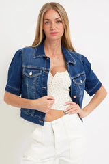 RISEN Puffed Short Sleeve Crop Denim Jackets