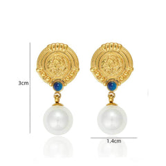 Roman Gold Accented Pearl Drop Earrings White / Clip On