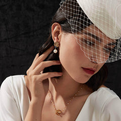 Roman Gold Accented Pearl Drop Earrings White / Clip On