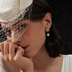 Roman Gold Accented Pearl Drop Earrings White / Clip On