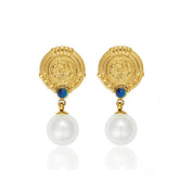 Roman Gold Accented Pearl Drop Earrings White / Clip On