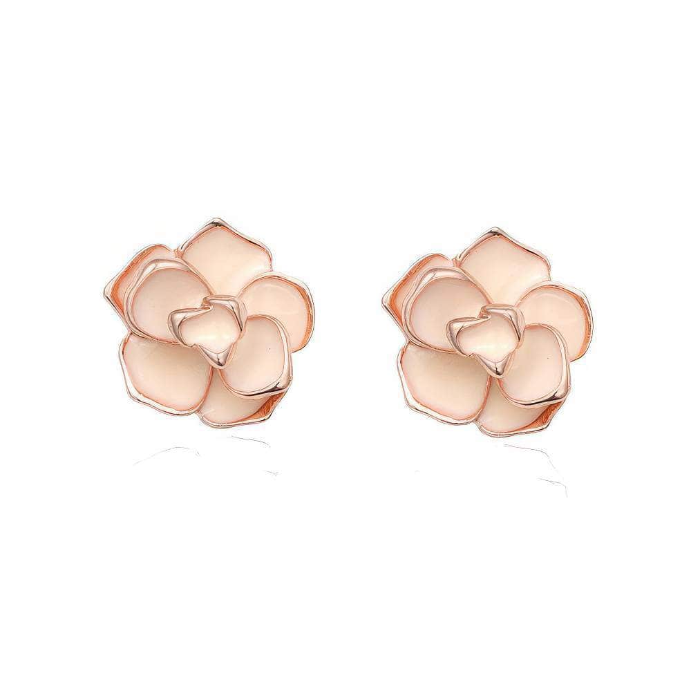 Rose Floral 3D Vintage Earrings Pink / Clip On