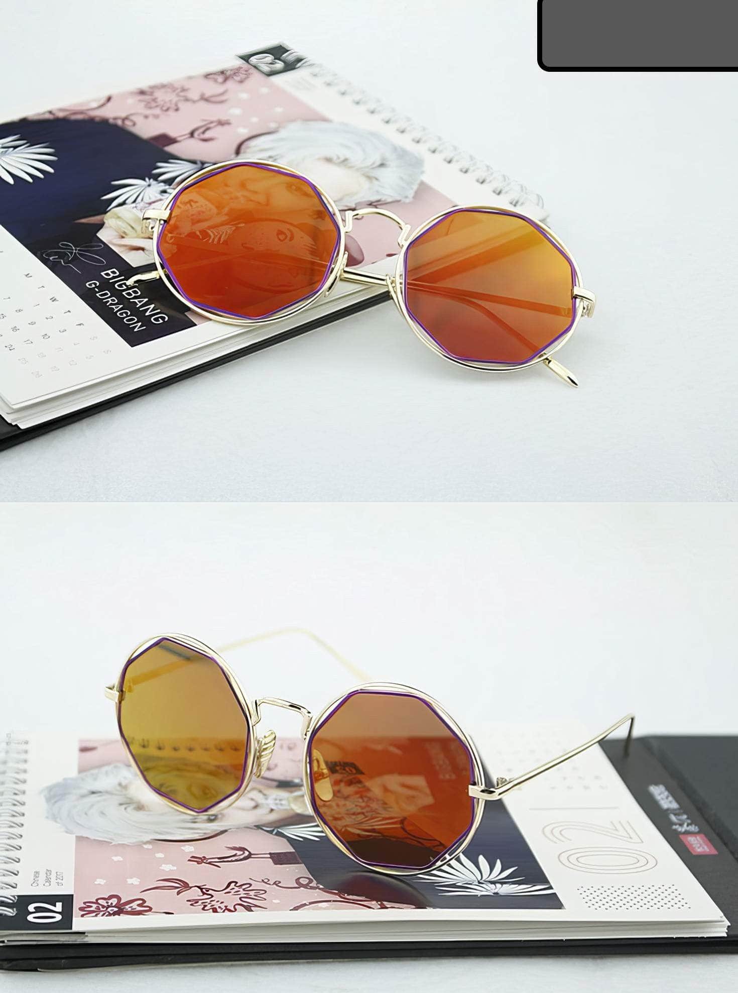 Round Cat Eye Sunglasses orange/silver / Resin