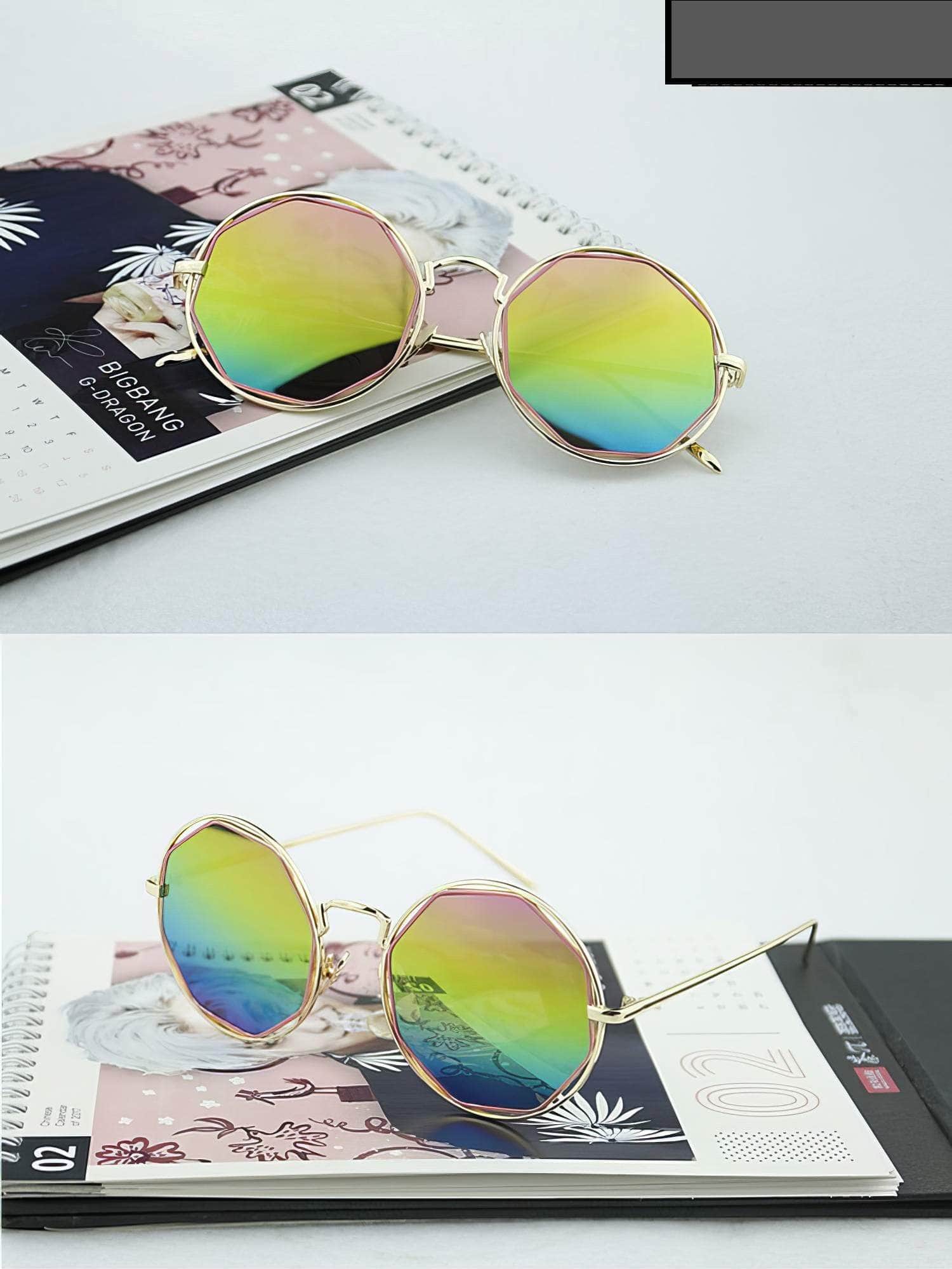 Round Cat Eye Sunglasses yellow/silver / Resin